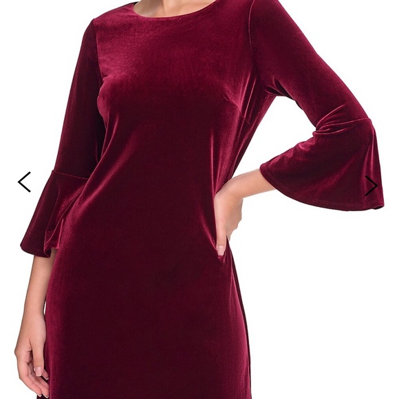 TOMMY HILFIGER Burgundy Velvet Bell Sleeve Size 12 - Picture 3 of 8